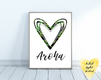 Aroha Maori Love Art Print – New Zealand Punga Design (Digital Download)