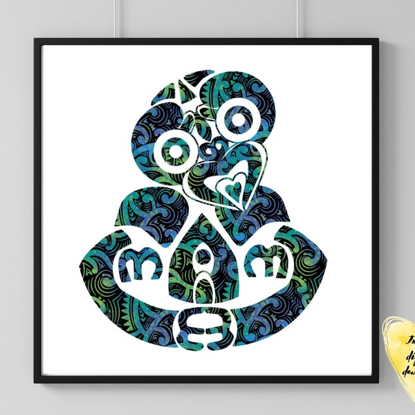 Tiki Maori Design - Nouvelle-Zélande Tiki Print - Art des îles du Pacifique - Maori Aotearoa Wall Art - Travel Gift Decor - Tiki02