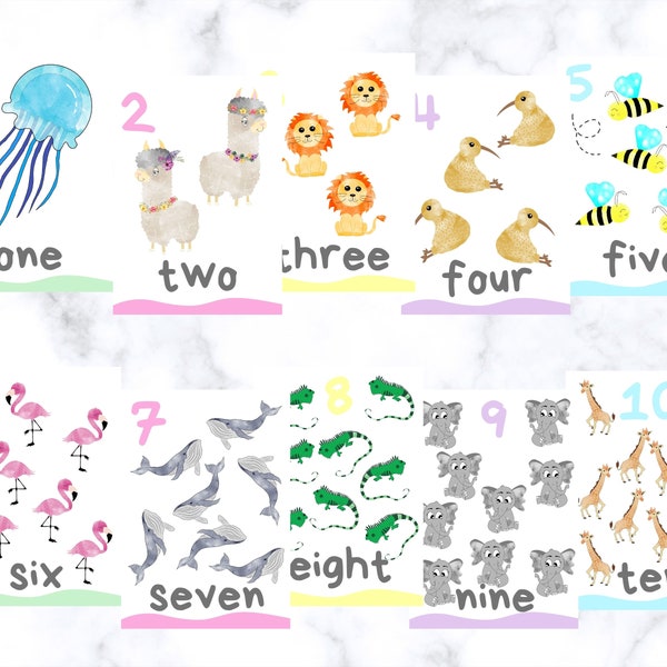 Animal Number Cards 1-10 - Classroom Display Math - Early Learning Number Flash Cards.