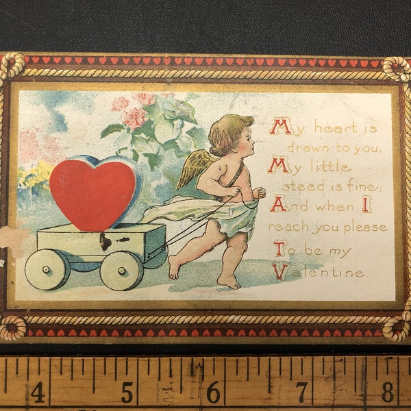 1910 Vintage VALENTINE Postcard - "My heart is drawn to you".