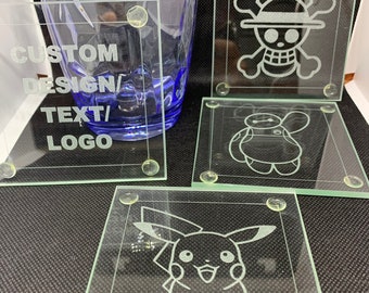 CUSTOM Coasters with Non-Slip Rubber Feet | Glass Transparent (4x Set)