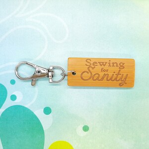 Sewing For Sanity Bamboo Keychain - Laser Engraved - Etched