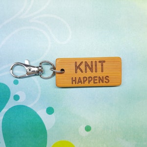 Knit Happens Bamboo Keychain - Laser Engraved - Etched