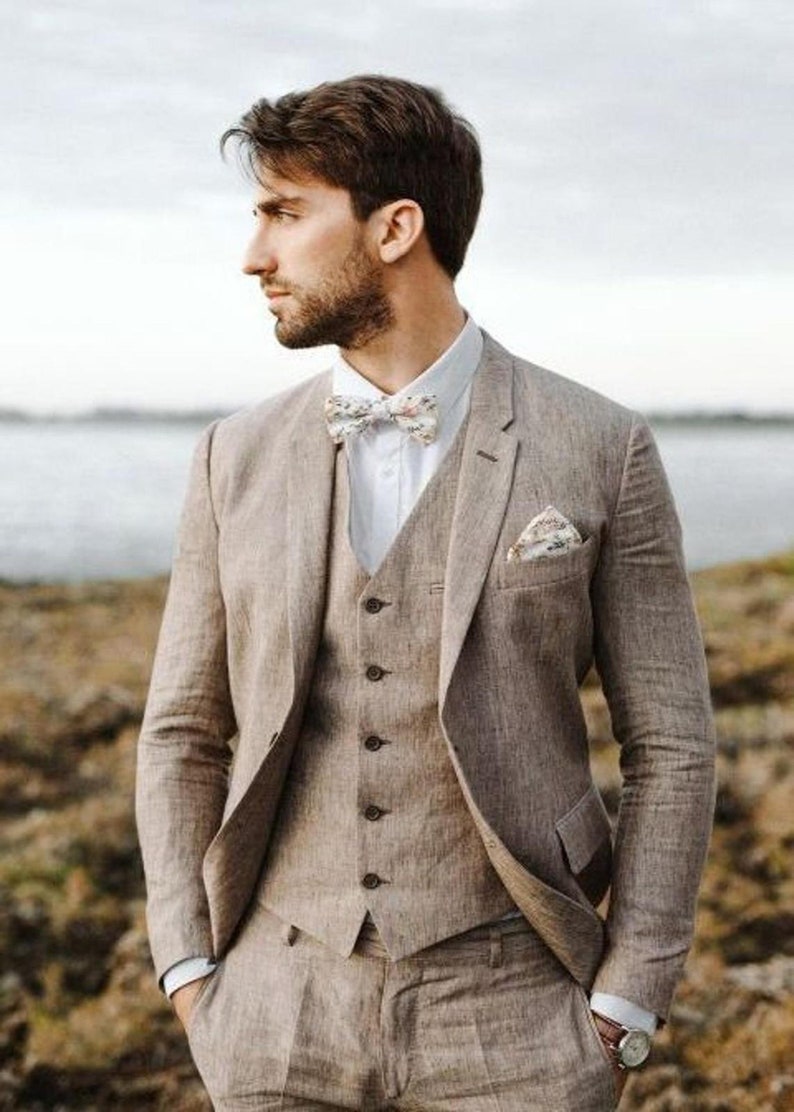 Men Rich Linen Summer Suit3 Piece Linen Wedding Suits Men | Etsy