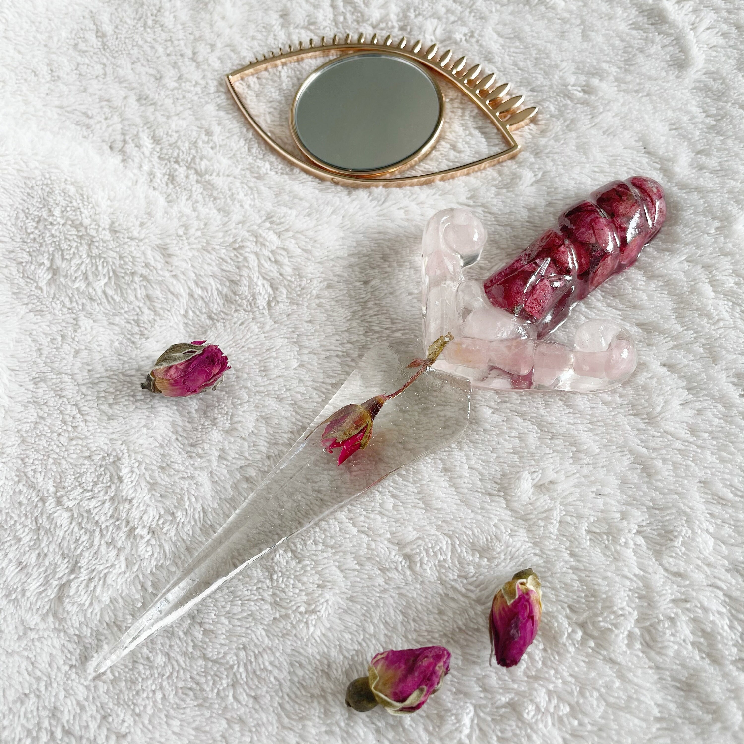 Dague Décoration Florale Résine Epoxy Fleurs Séchées Quartz Rose