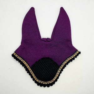 Deluxe Ear Bonnet - Purple - For Hobby Horse - Fly Veil for Stick Horse - Violet Gold Bling Accessories