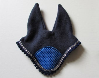 Deluxe Ear Bonnet - Marineblau - Für Steckenpferd - Fliegenschleier für Steckenpferd - Silver Bling Zubehör