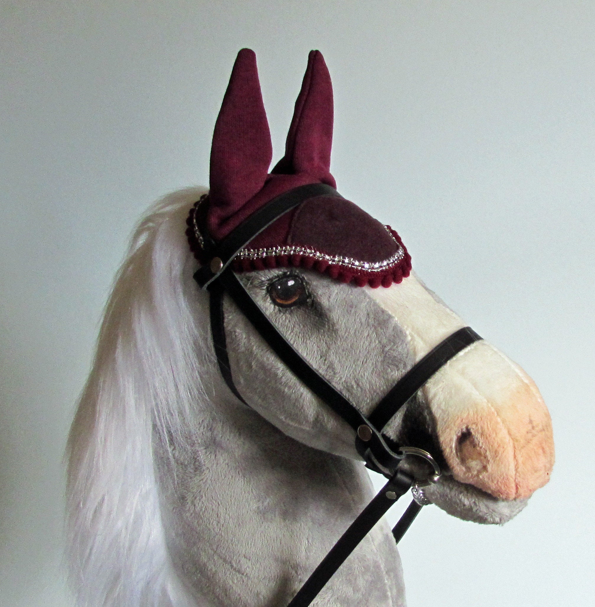 Deluxe Ear Bonnet Burgundy for Hobby Horse Fly Veil for Stick