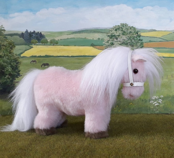 Pale Baby Pink Shetland Pony Handmade Model Horse Vegan Leather
