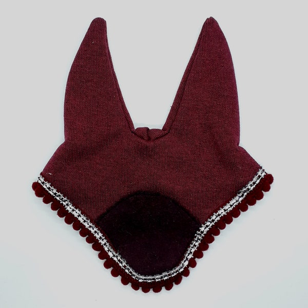 Deluxe Ear Bonnet - Burgundy - For Hobby Horse - Fly Veil for Stick Horse - Silver Bling Accessories