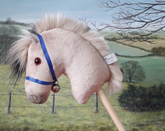 Fjord Mini Hobby Horse Mascot - Handmade Small Bell Rattle Toy Gift - Blue Ribbon Halter
