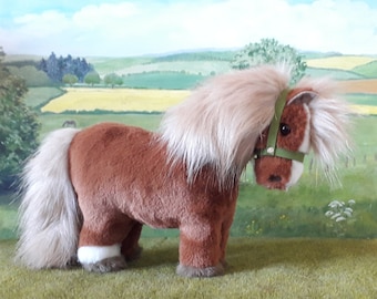 Chestnut Shetland Pony with White Blaze - Handmade Model Horse - Vegan Leather Halter and Rug Accessories Included - Optional Add-Ons