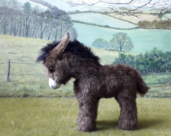 Baby Esel Fohlen - Handgemachter süßer Plüsch Sammler Teddy - Brauner Kunstpelz-Stoff