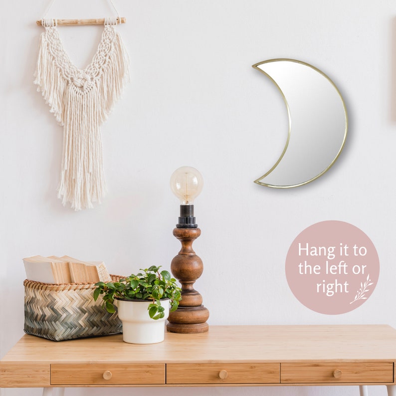 Crescent Moon Mirror Wall Decor Gold Unique Handmade Etsy