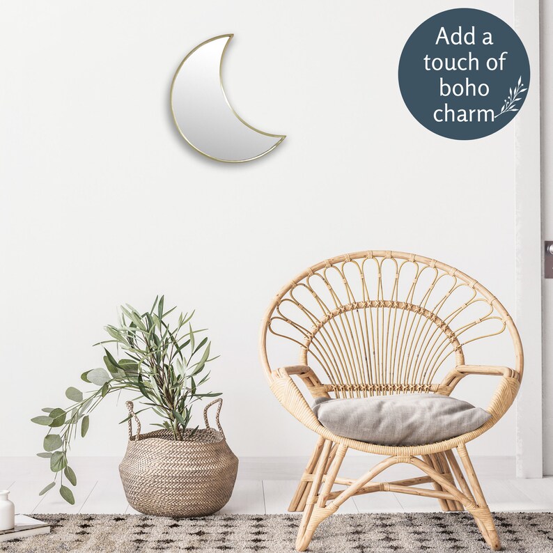 Crescent Moon Mirror Wall Decor Gold Unique Handmade Etsy