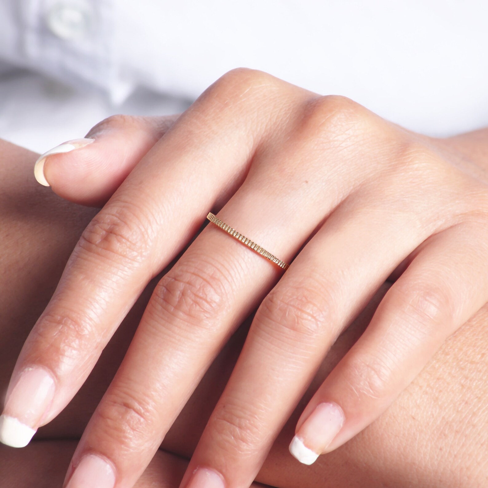 Minimalist Gold Ring Ridges Designer Solid 14K Gold Band Etsy