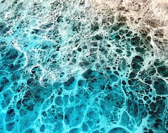 Arte de pared redondo de olas del océano con resina epoxi y marco de madera