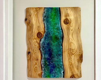 Décoration murale River Waves en résine époxy et bois naturel