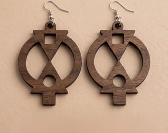Boa Me Na Me Mmoa Wo Adinkra Wood Earrings –Symbol of Cooperation