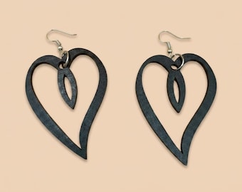 Open Heart Statement Earrings – Minimalist Wooden Dangle Earrings
