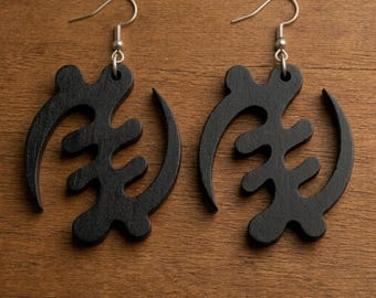 Gye Nyame Wood Earrings  - Adinkra Symbol of Faith, Natural Wood Option