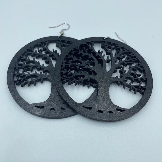 Tree of Life Round Wooden Earrings – Symbol of Growth & Connection