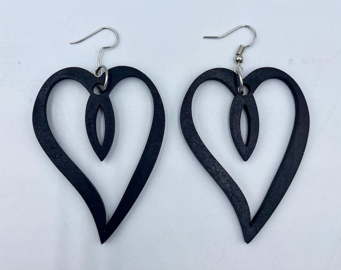 Open Heart Acrylic Earrings [ Fashion Jewelry ~ Minimalist Statement Jewelry ~ Boho ~ African ~ Summer ~ Wood or Acrylic Styles]
