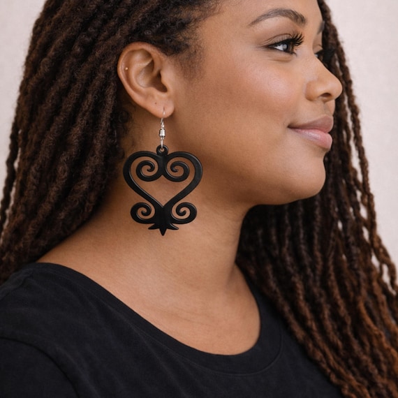 Sankofa Wooden Earrings – Adinkra Symbol of Wisdom & Reflection | Black or Natural Wood