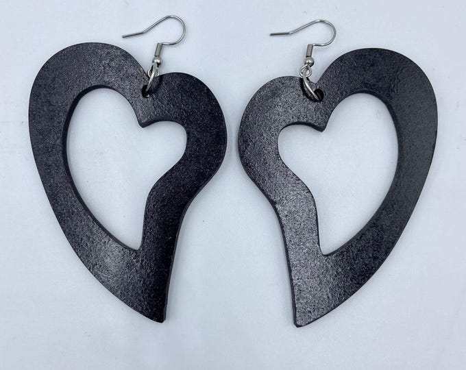 Opened Heart Earrings [ Fashion Jewelry ~ Minimalist Statement Jewelry ~ Boho ~ African ~ Summer ~ Wood or Acrylic Styles]