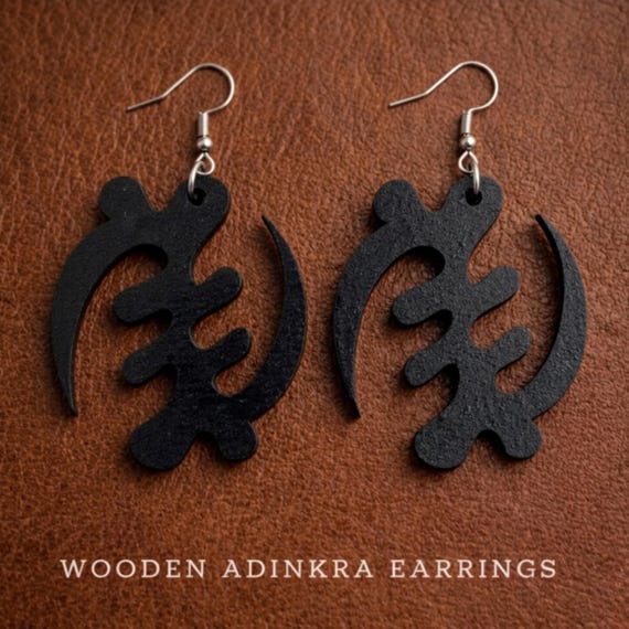 Gye Nyame Wooden Earrings – Adinkra Symbol of Faith, Natural Wood Option