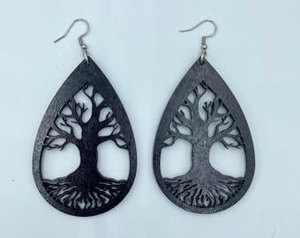 Tree Of Life Drop Earrings [ Fashion Jewelry ~ Minimalist Statement Jewelry ~ Boho ~ African ~ Summer ~ Wood or Acrylic Styles]