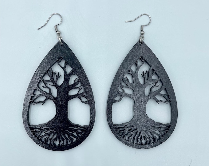Tree Of Life Drop Earrings [ Fashion Jewelry ~ Minimalist Statement Jewelry ~ Boho ~ African ~ Summer ~ Wood or Acrylic Styles]