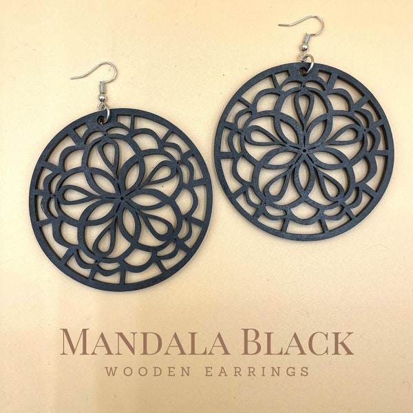 Mandala Black Wooden Earrings  [Boho Style| Bohemian Earrings | Black Culture | Afro Chic | Culture | Black Owned