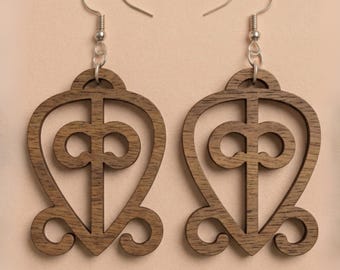 Odo Nnyew Fie Kwan Wood Earrings – Adinkra Symbol of Love, Faithfulness (Natural or Black)