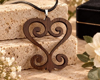 Sankofa Statement-Halskette aus Holz – Afrikanischer Adinkra-Anhänger | Symbol der Weisheit