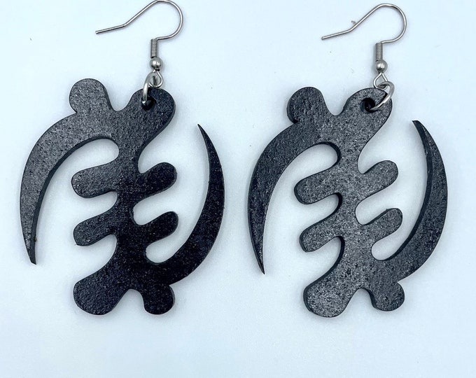 Gye Nyame Adinkra African Drop (Wood) Earrings - Small [Except For God | But God | Black Culture | African | Tribal | Black Owned