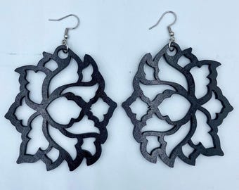 Hollow Rose Earrings [ Fashion Jewelry ~ Minimalist Statement Jewelry ~ Boho ~ African ~ Summer ~ Wood or Acrylic Styles]