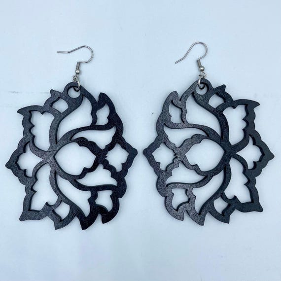 Hollow Rose Wooden Earrings – Minimalist Floral Statement Earrings