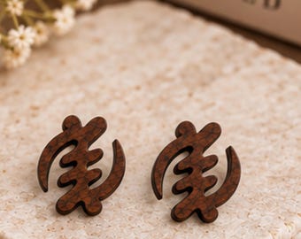 Gye Nyame Statement-Ohrringe aus Holz – afrikanischer Adinkra-Schmuck, Glaube und Mut