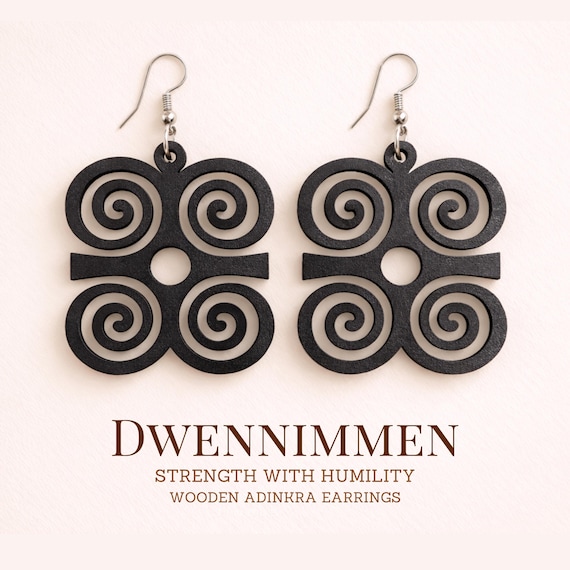 Dwennimmen Wooden Earrings – Adinkra Symbol of Strength & Humility