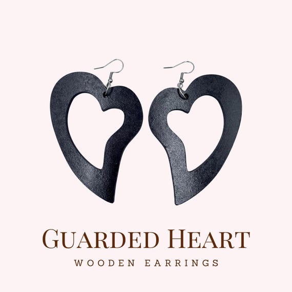 Guarded Heart Statement Earrings – Minimalist Wooden Dangle Earrings