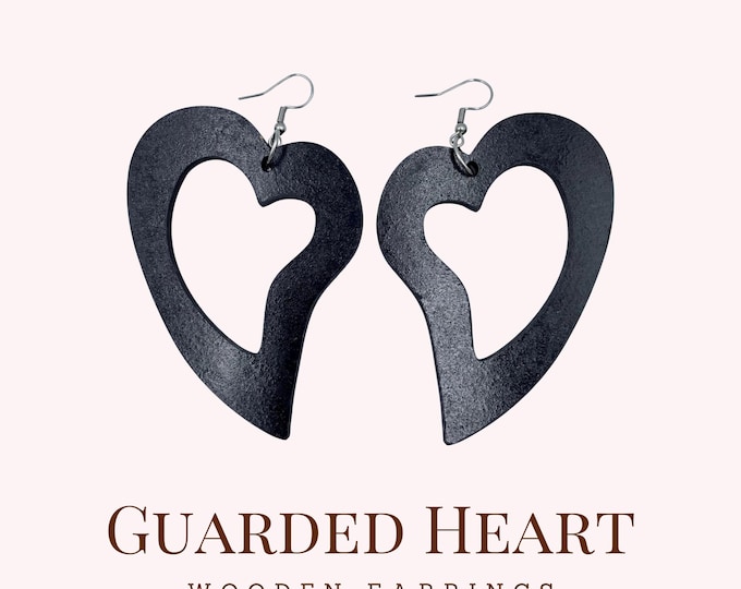 Guarded Heart Statement Earrings – Minimalist Wooden Dangle Earrings