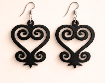 Sankofa Wood Earrings – Adinkra Symbol of Wisdom & Reflection | Black or Natural Wood