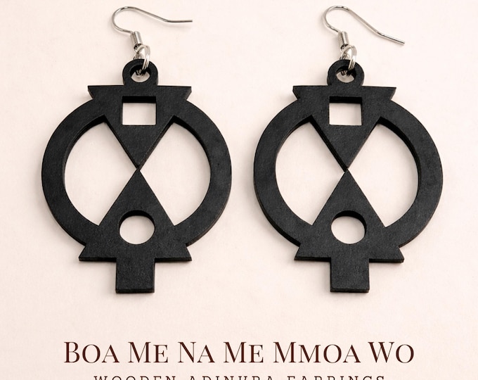 Boa Me Na Me Mmoa Wo Wooden Earrings – Adinkra Symbol of Cooperation