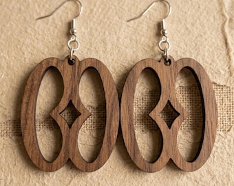 Nyame Biribi Wo Soro -  Wood Adinkra Earrings | Symbol of Hope | Natural or Black Wood