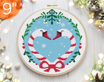 9'' Couple cross stitch pattern for Christmas DIY gift, Modern hand embroidery design for beginners, Love and couple cross stitch patterns