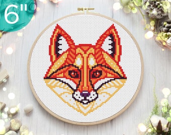 6'' Fox cross stitch pattern, Animal embroidery hoop art, DIY small counter needlework PDF design, Modern hand embrodery pattern