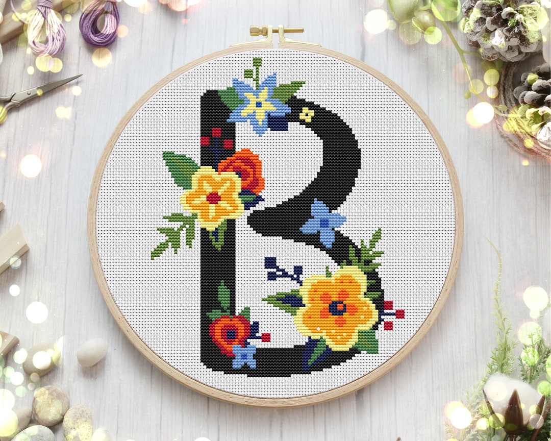 Monogram Cross Stitch PDF Pattern Letter B Floral Embroidery Design DIY ...