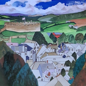Totnes Castle Rooftops - A3 print
