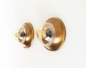 Pair of Amber glass and brass vintage wall lights, Germany 1970's